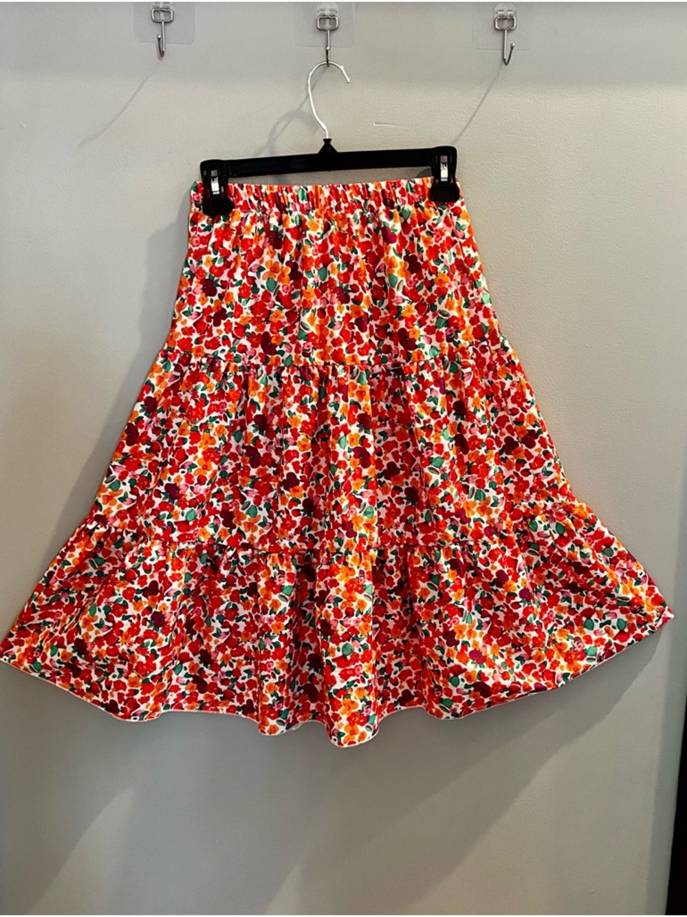 Girls size 12yr. Floral Tiered Midi Skirt - Red Multi